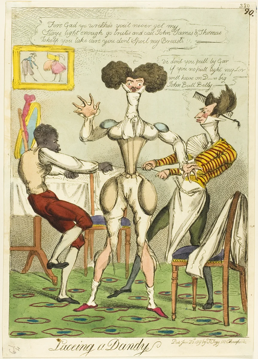 Lacing a Dandy by Unknown Artist, print, 1819