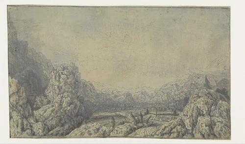 Dal omringd door bergen by Hercules Segers, print, 1625-1630