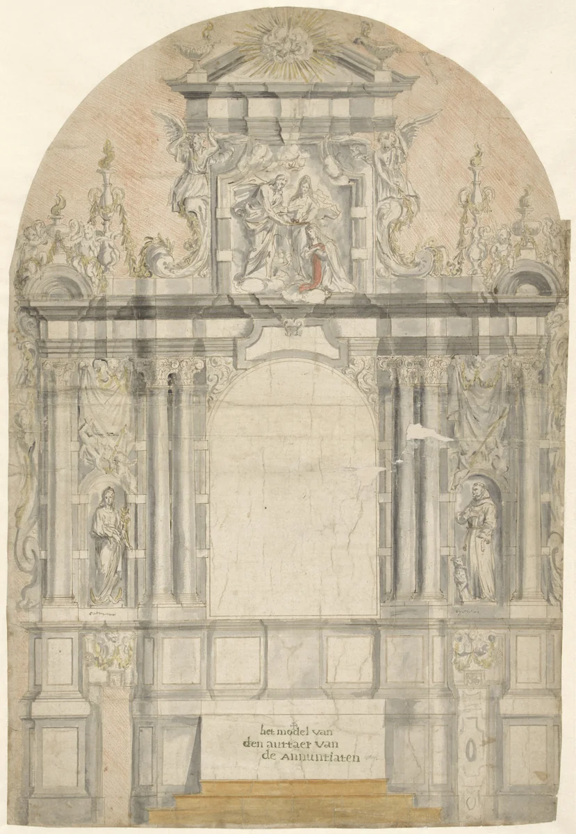 Model van een altaar by anonymous, drawing, 1600-1699