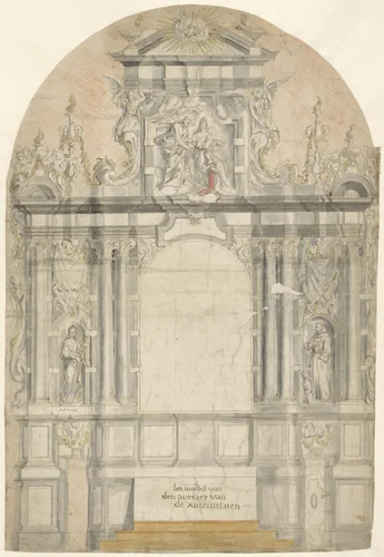 Model van een altaar by anonymous, drawing, 1600-1699