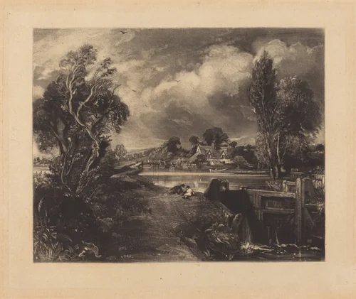A Lock on the Stour by David Lucas; John Constable, print, 1830