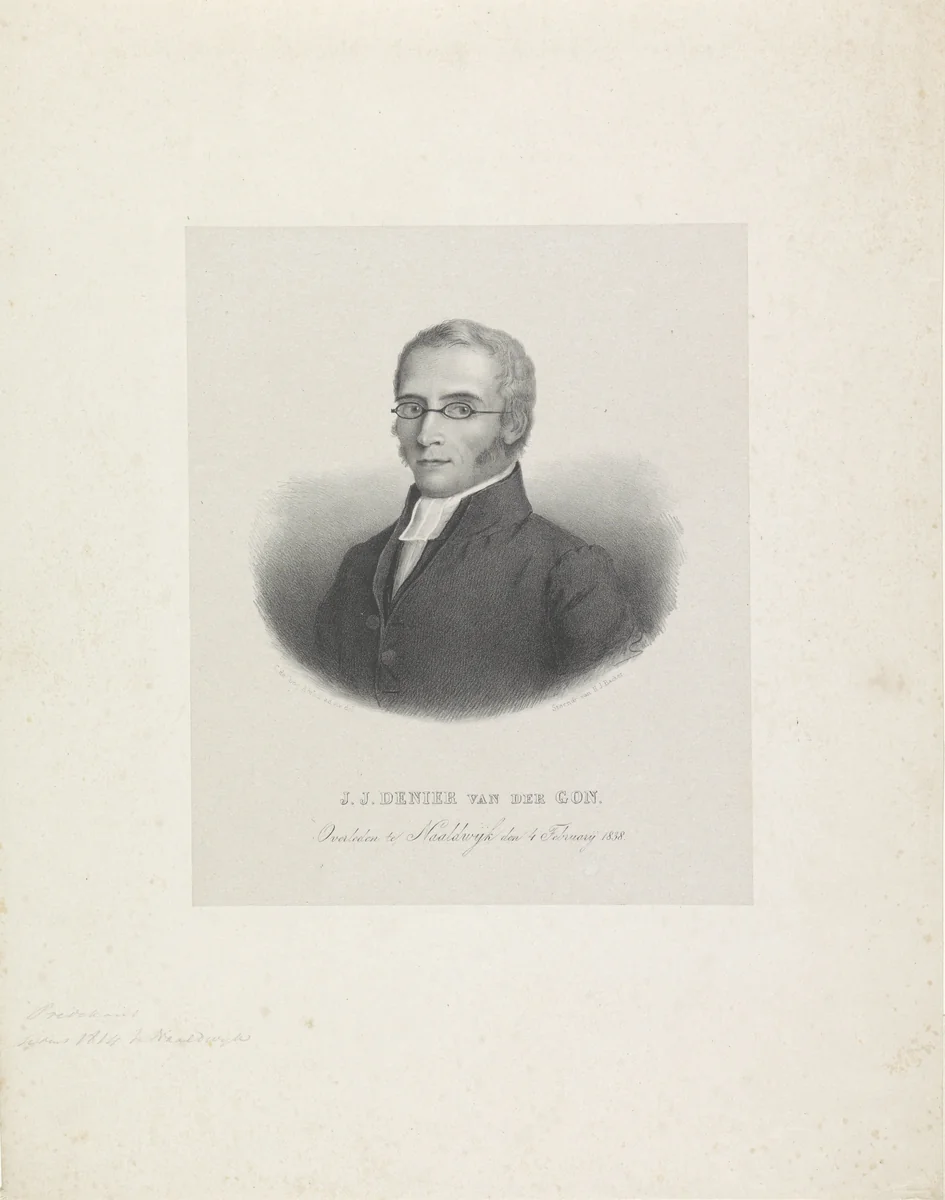 Portret van predikant Jan Jacob Denier van der Gon by anonymous, print, 1822-1845