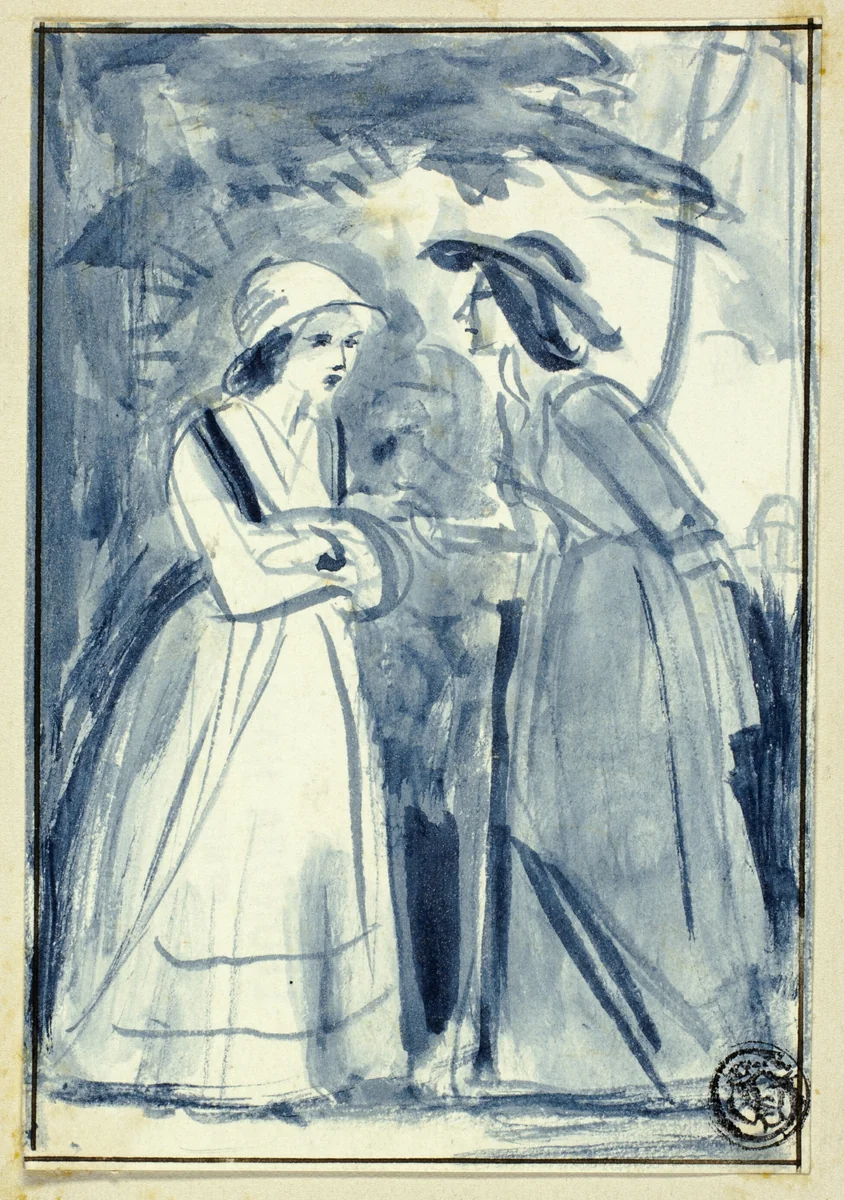 Two Women in Late 18th Century Dress by Thomas Stothard, drawing, 1830-1863