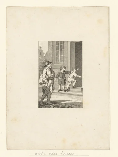 Twee kinderen en een bedelaar by anonymous, print, 1846