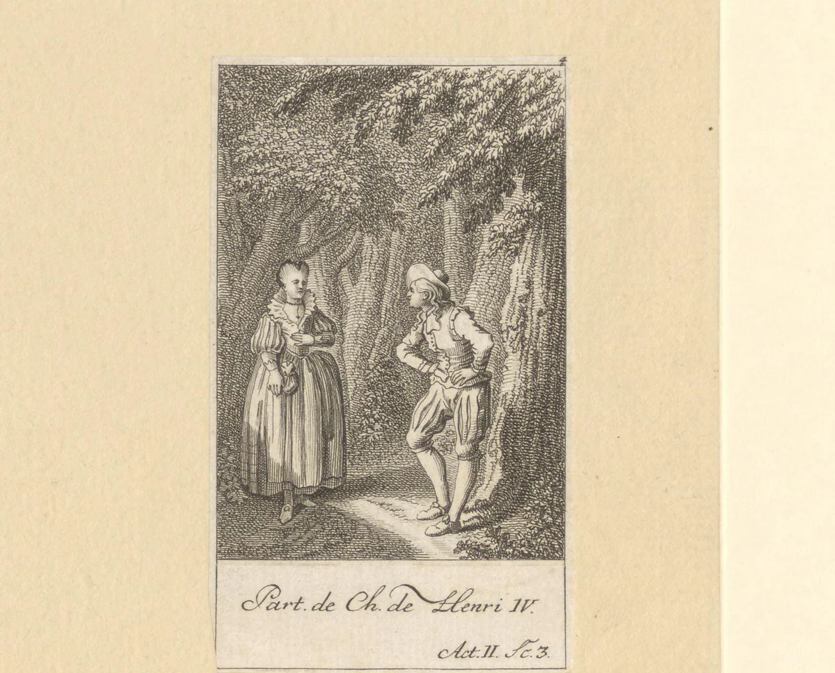 Lucas en Agathe in het bos van Sénart by Daniel Berger, print, 1774