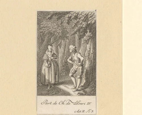 Lucas en Agathe in het bos van Sénart by Daniel Berger, print, 1774