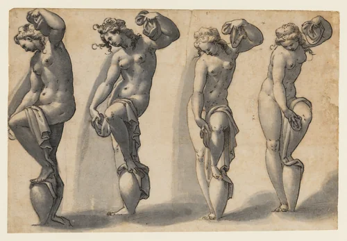 Four Studies after Giambologna's "Venus Leaving the Bath" by Hans Bock, drawing, 1590