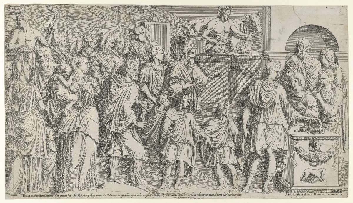 A sacrifice, copied from Trajan's column by Léon Davent, print, 1535-1550