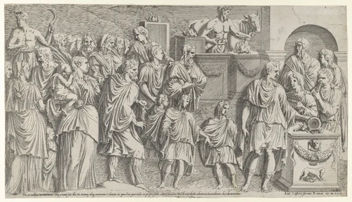 A sacrifice, copied from Trajan's column by Léon Davent, print, 1535-1550