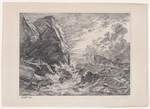 Shipwreck on a Rocky Shore by Johan Christian Dahl, print, 1819