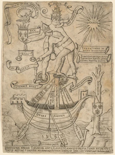 Allegory of the Emperor and the Pope by Italian 15th Century, print, 1495