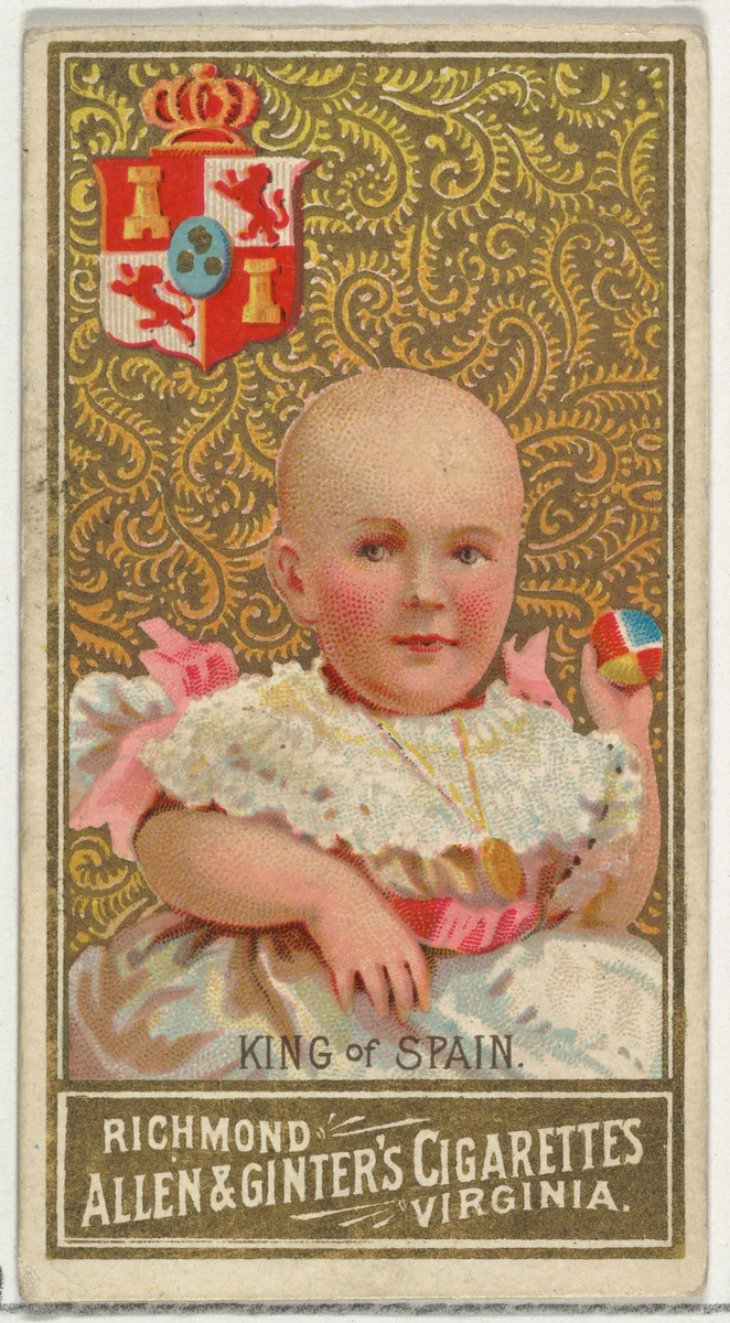 King of Spain, from World's Sovereigns series (N34) for Allen & Ginter Cigarettes by Allen & Ginter, print, 1889