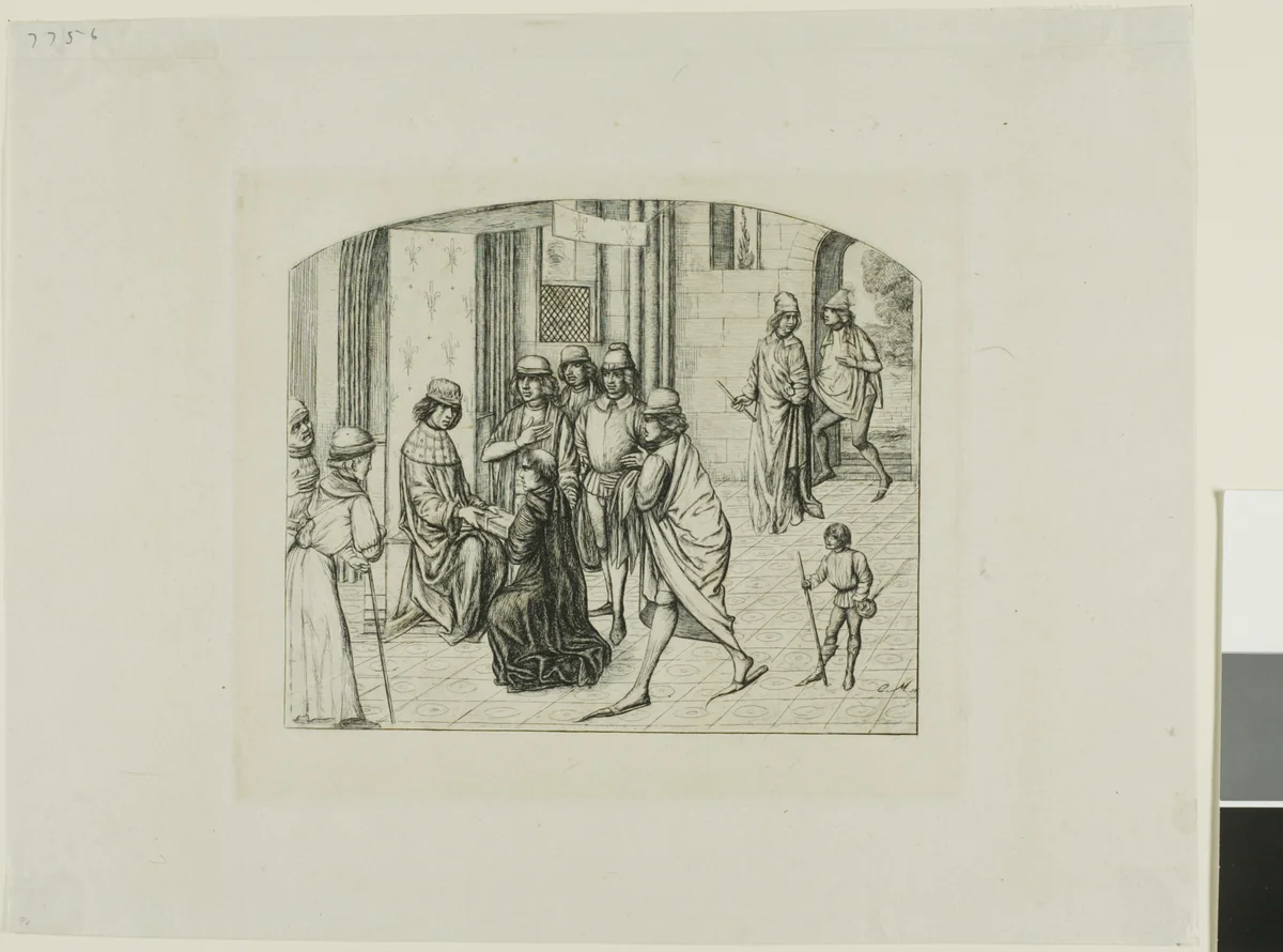 The Printer Valère Maxime being Presented to King Louis XI by Charles Meryon, print, 1860