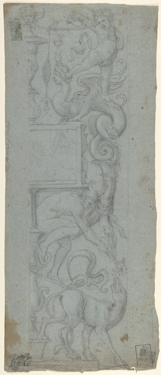 Design for a Vertical Panel by anonymous, drawing, 1600-1699
