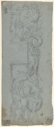 Design for a Vertical Panel by anonymous, drawing, 1600-1699