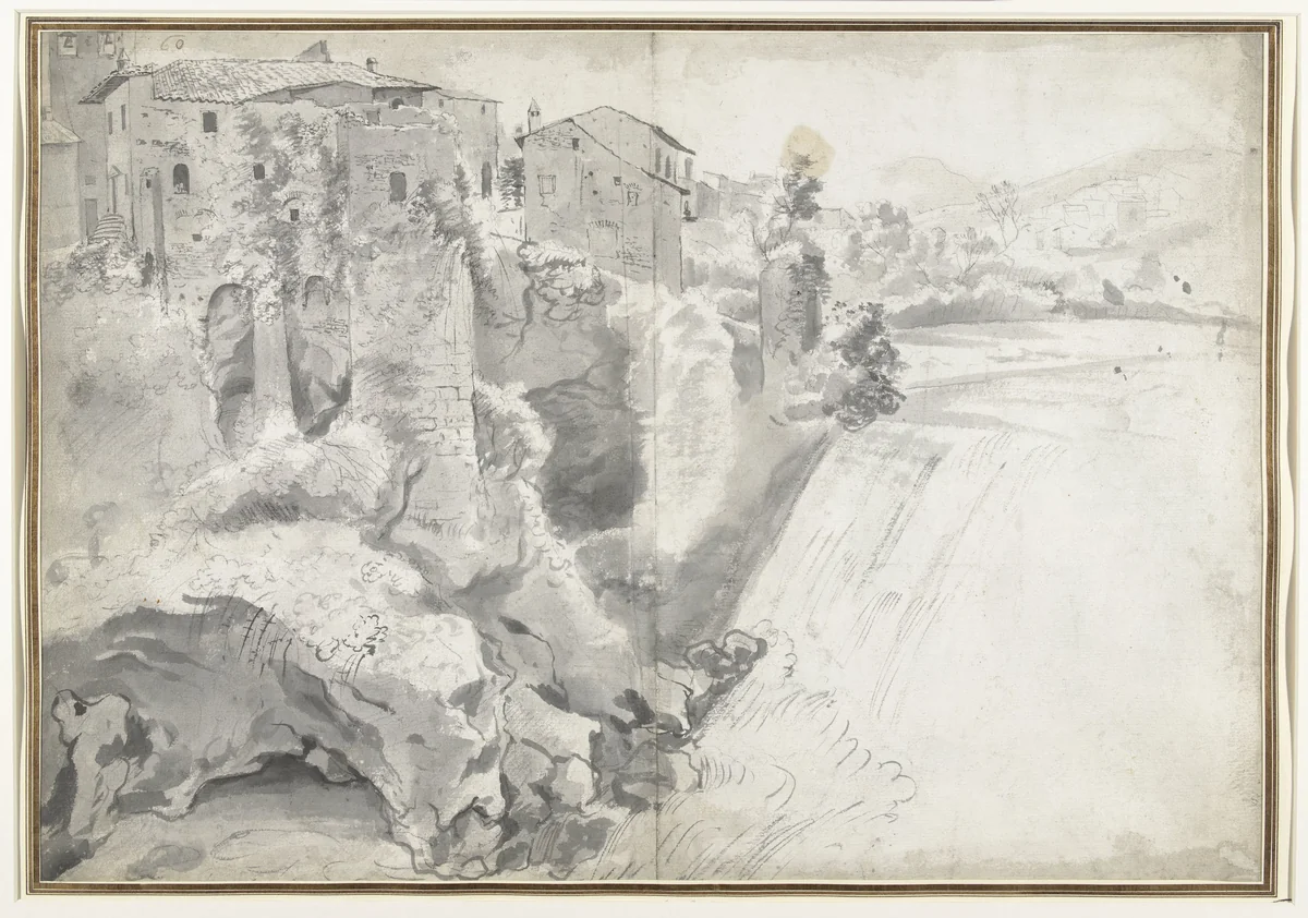 View of the Large Waterfall at Tivoli by Jan Worst, drawing, 1647-1655