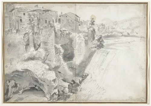View of the Large Waterfall at Tivoli by Jan Worst, drawing, 1647-1655