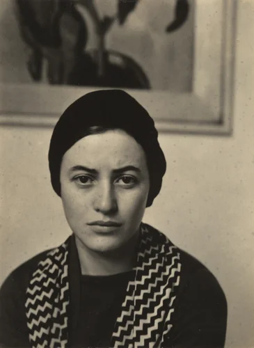 Dorothy Norman. (Norman in front of painting) by Alfred Stieglitz, photograph, 1931