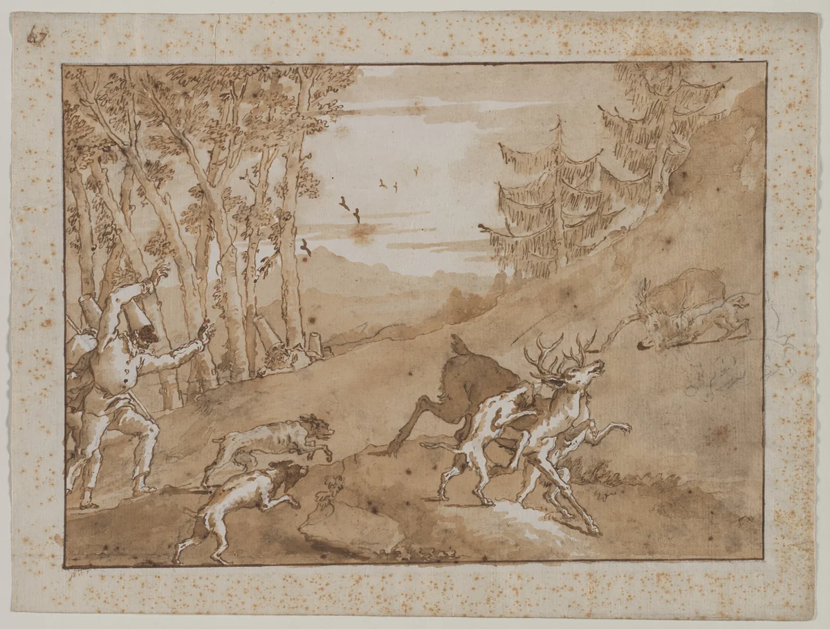 The Stag Hunt by Giovanni Domenico Tiepolo, drawing, 1790-1799
