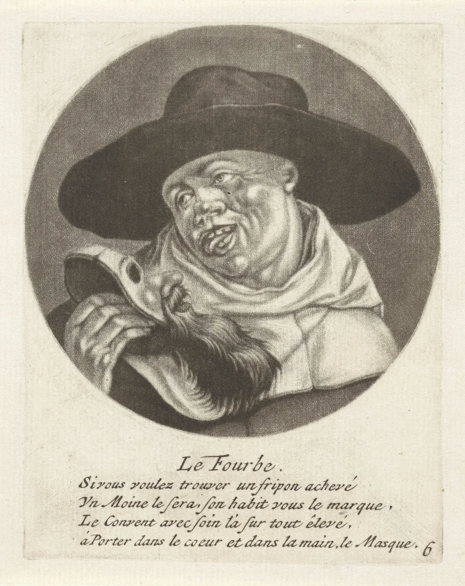 Geestelijke met een masker by Jacob Gole, print, 1670-1724