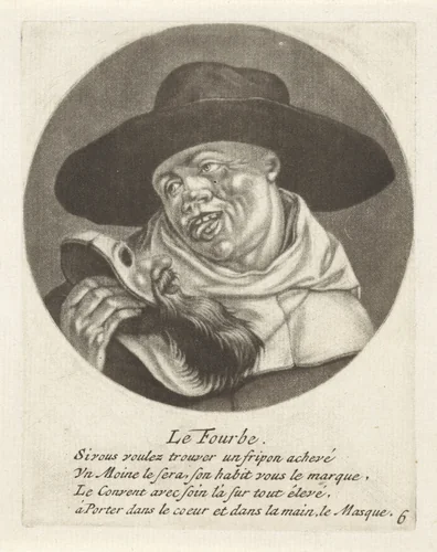 Geestelijke met een masker by Jacob Gole, print, 1670-1724