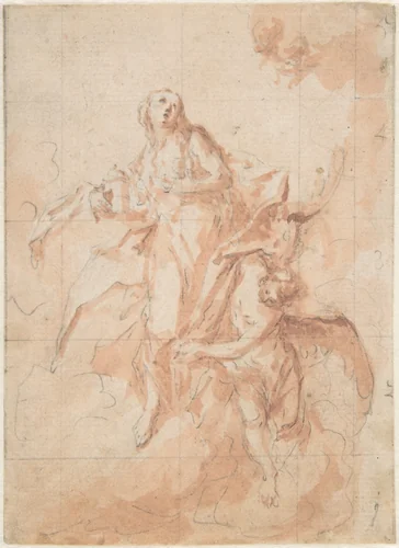The Assumption of the Saint Mary Magdalen by Cosmas Damian Asam, drawing, 1700-1739