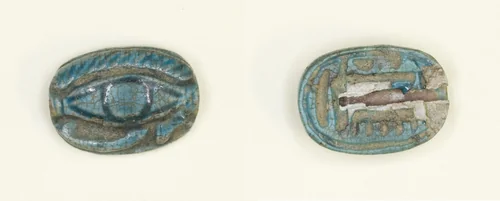 Scarboid Amulet with the Eye of the God Horus (Wedjat) by Egyptian, metalwork, -1550--1295