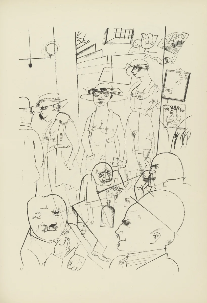 Nachts (plate, folio 42) from Ecce Homo by George Grosz, illustrated book, 1922