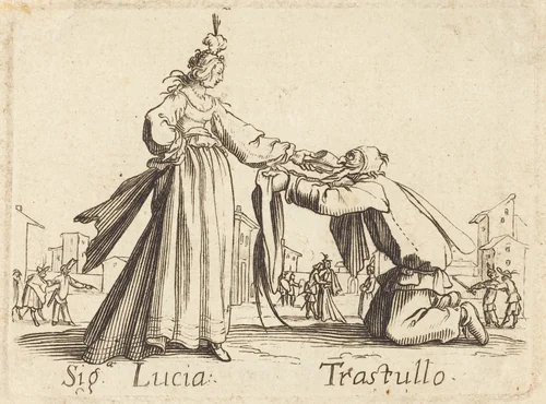 Signa. Lucia and Trastullo by Jacques Callot, print, 1622-1699