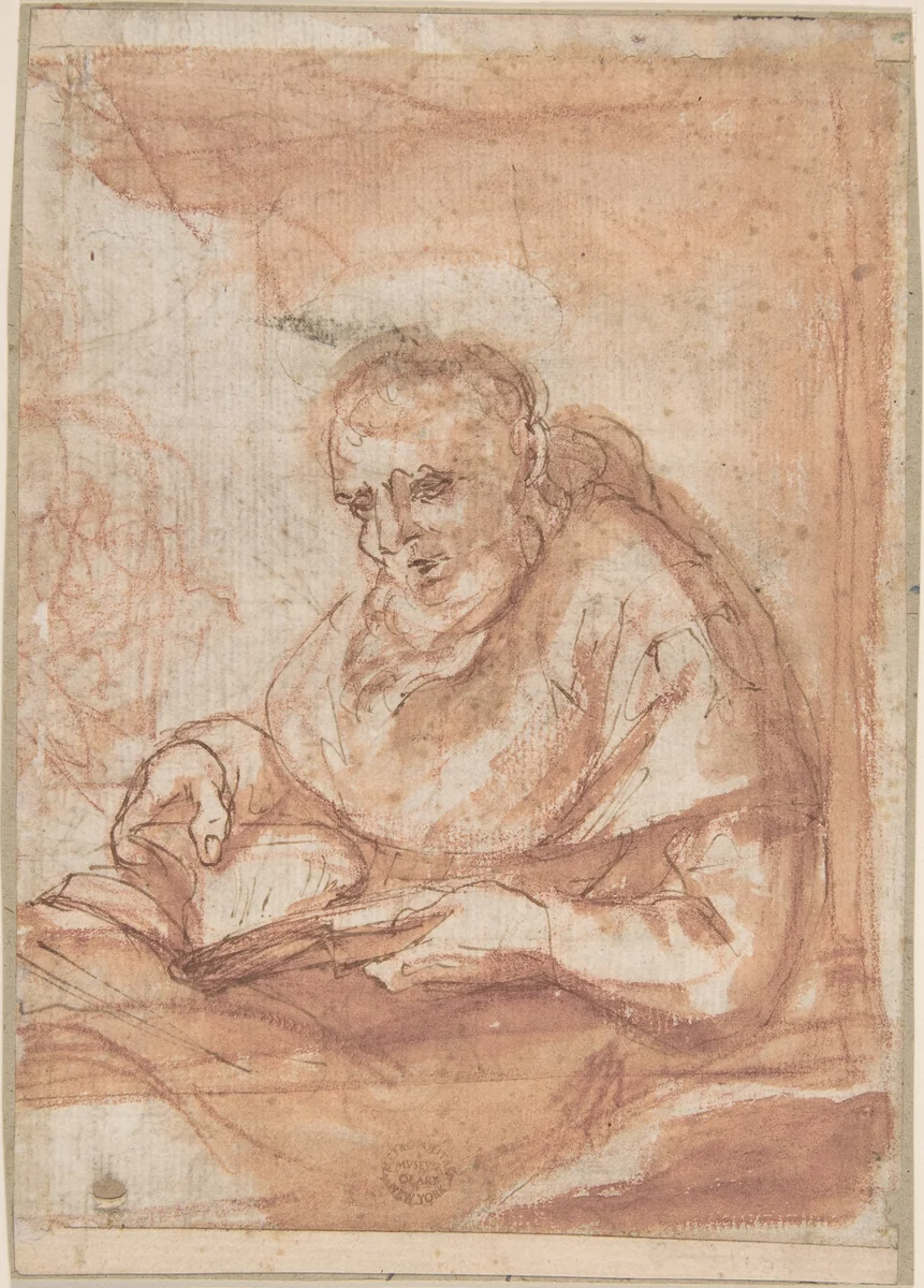 Saint Reading by anonymous, drawing, 1600-1700