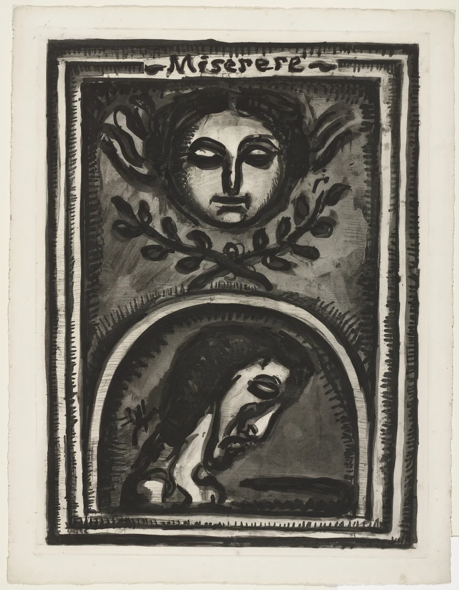 Trial proof for "Have Mercy Upon Me, Oh God, According to Thy Loving Kindness", plate I from Miserere by Georges Rouault, illustrated book, 1923