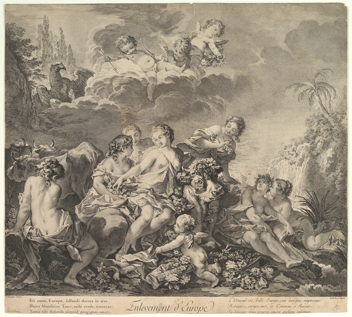 Enlevement d'Europe (Abduction of Europa) by Pierre Alexandre Aveline, print, 1720-1760