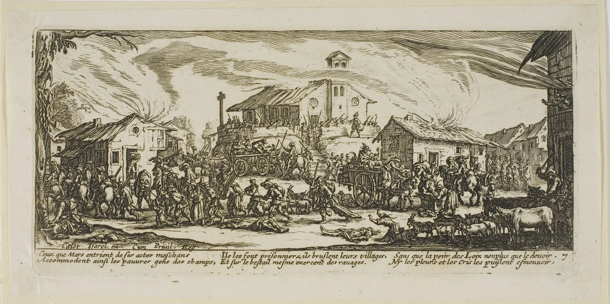 Plundering and Burning a Village, plate seven from The Large Miseries of War by Gerrit Lucasz van Schagen, print, 1612-1635