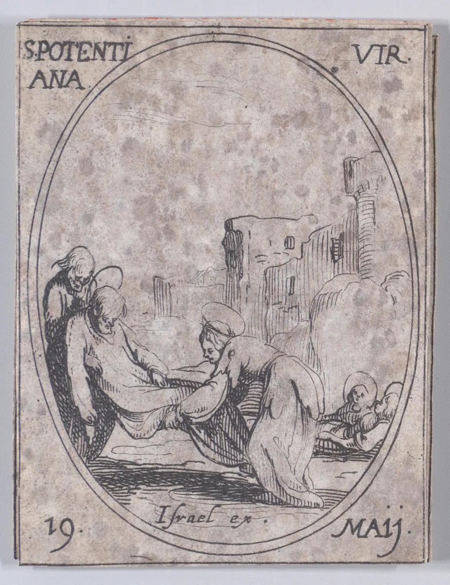 Ste. Potentienne, vierge (St. Pudentiana, Virgin), May 19th, from "Les Images De Tous Les Saincts et Saintes de L'Année" (Images of All of the Saints and Religious Events of the Year) by Jacques Callot, print, 1636
