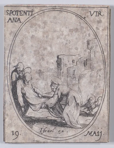 Ste. Potentienne, vierge (St. Pudentiana, Virgin), May 19th, from "Les Images De Tous Les Saincts et Saintes de L'Année" (Images of All of the Saints and Religious Events of the Year) by Jacques Callot, print, 1636