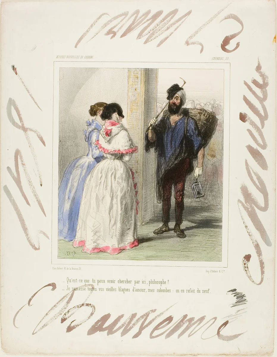 "What are you looking for here, Philosopher?" by Paul Gavarni, print, 1847