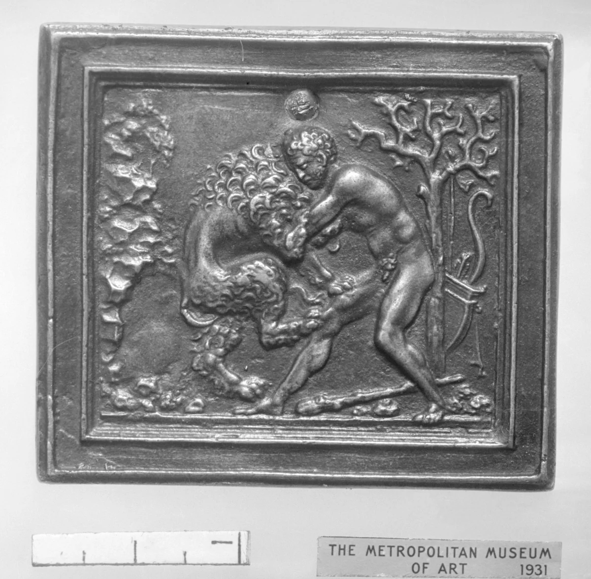 Hercules Strangling the Nemean Lion by Galeazzo Mondella, metalwork, 1500-1515