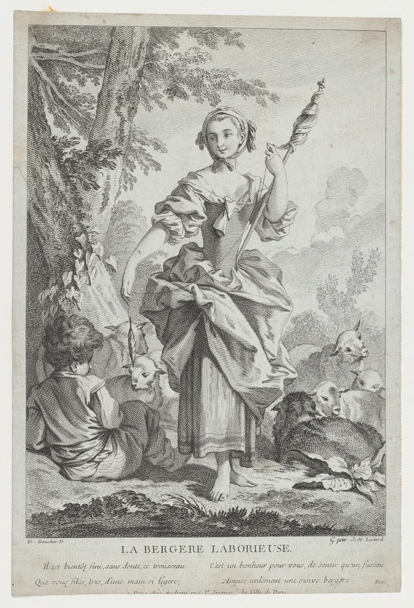 La Bergère Laborieuse by François Boucher, print, 1710-1796