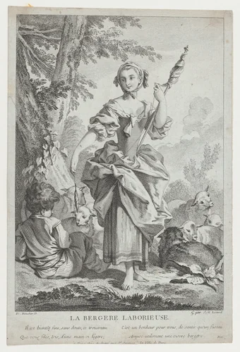 La Bergère Laborieuse by François Boucher, print, 1710-1796
