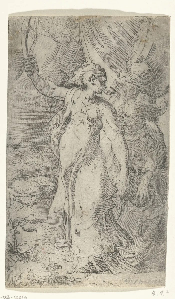 Judith met het hoofd van Holofernes by Parmigianino, print, 1524-1540