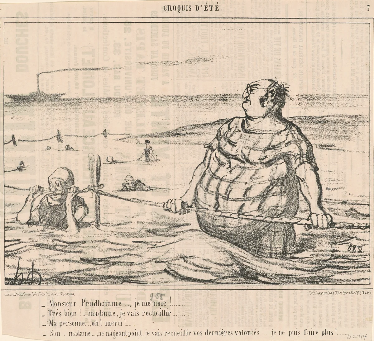 Monsieur Prudhomme ... Je me noie! ... by Honoré Daumier, print, 1855