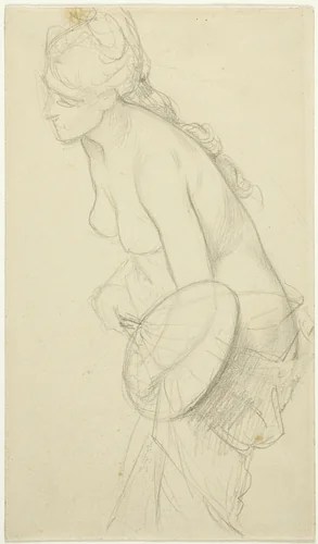 Nude Figure Holding a Fan by Charles French, drawing, 1835-1883