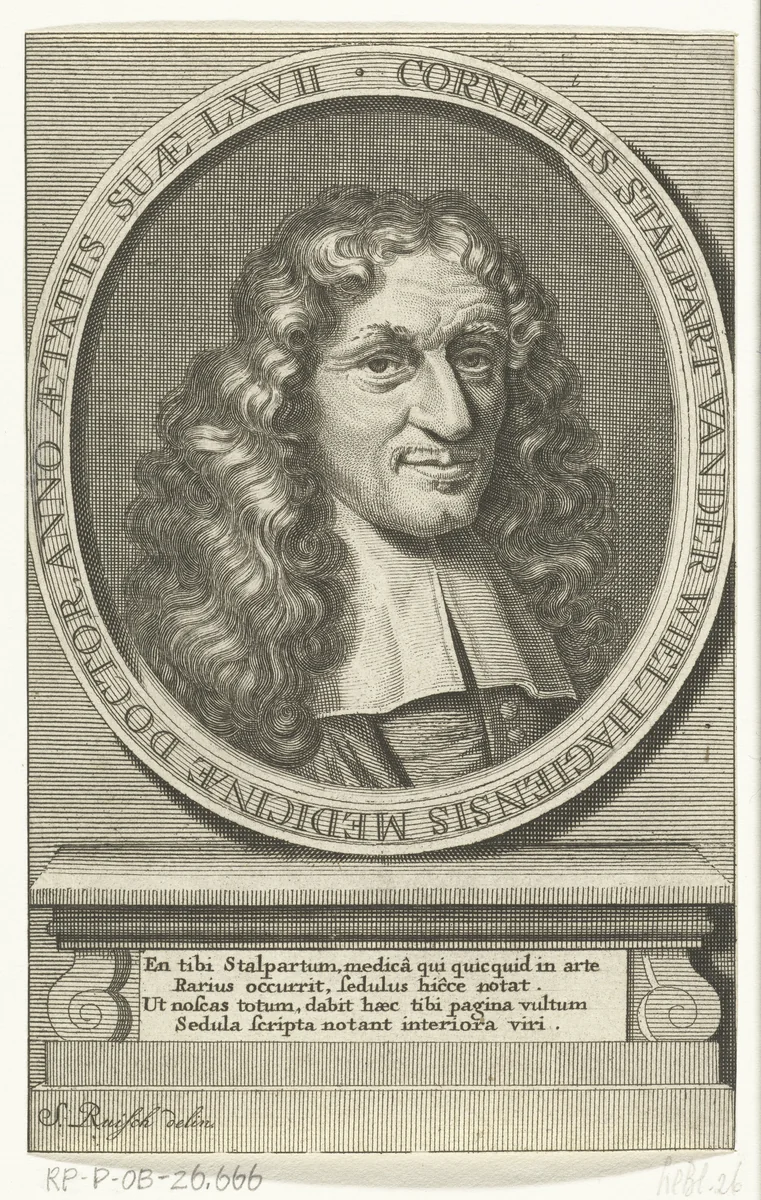 Portret van geneesheer Cornelis Stalpart vander Wiel by anonymous, print, 1687-1767