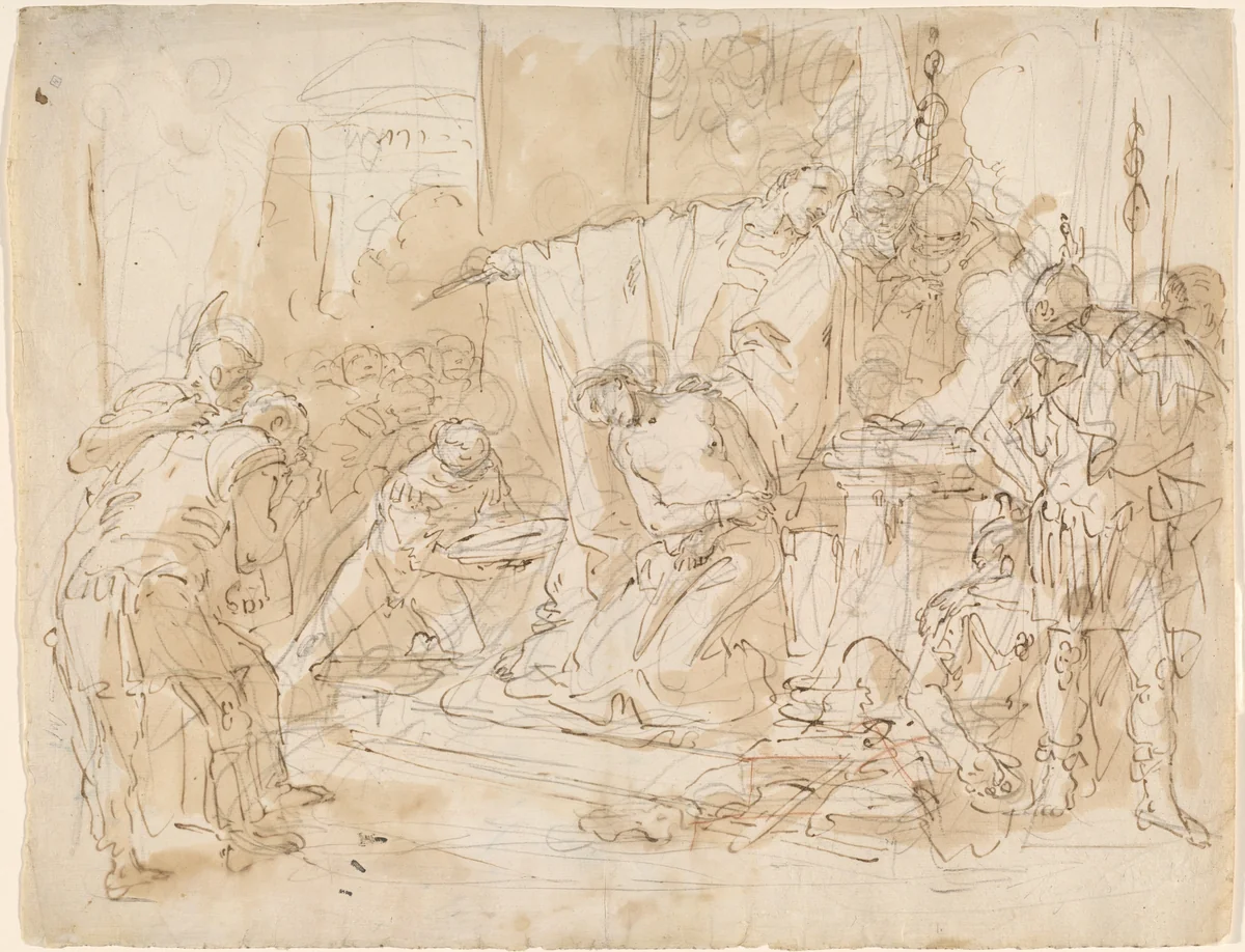 The Sacrifice of Iphigenia (recto) / Study of a Male Nude (verso) by Giovanni Battista Tiepolo, drawing, 1721-1731