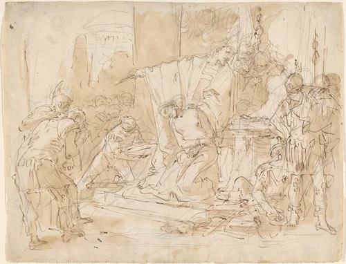 The Sacrifice of Iphigenia (recto) / Study of a Male Nude (verso) by Giovanni Battista Tiepolo, drawing, 1721-1731