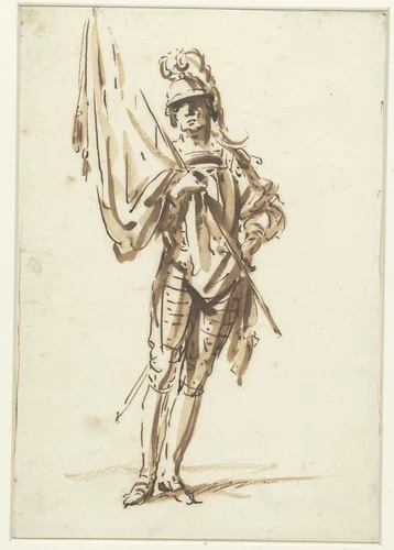 Staande vaandrig by Charles Parrocel, drawing, 1735-1745