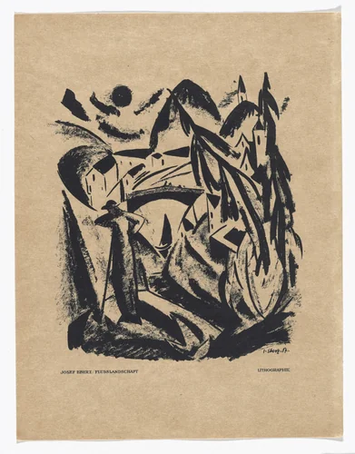 River Landscape (Flusslandschaft) (plate, preceding p. 97) from the periodical Das Kunstblatt, vol. 1, no. 4 (Apr 1917) by Josef Eberz, print, 1917