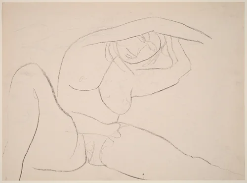 Untitled [female nude stretching while seated] [recto] by Richard Diebenkorn, drawing, 1955-1967