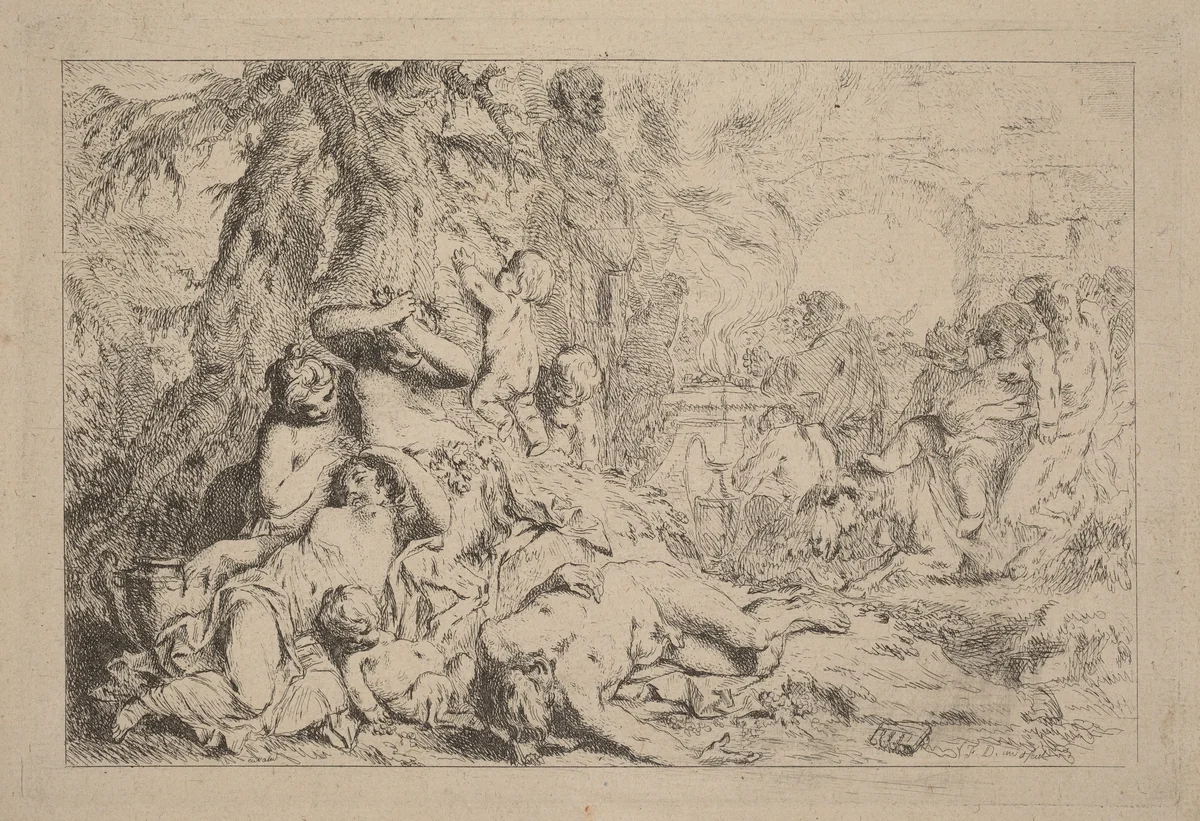 The March of Silenus by Louis Felix de la Rue, print, 1731-1765