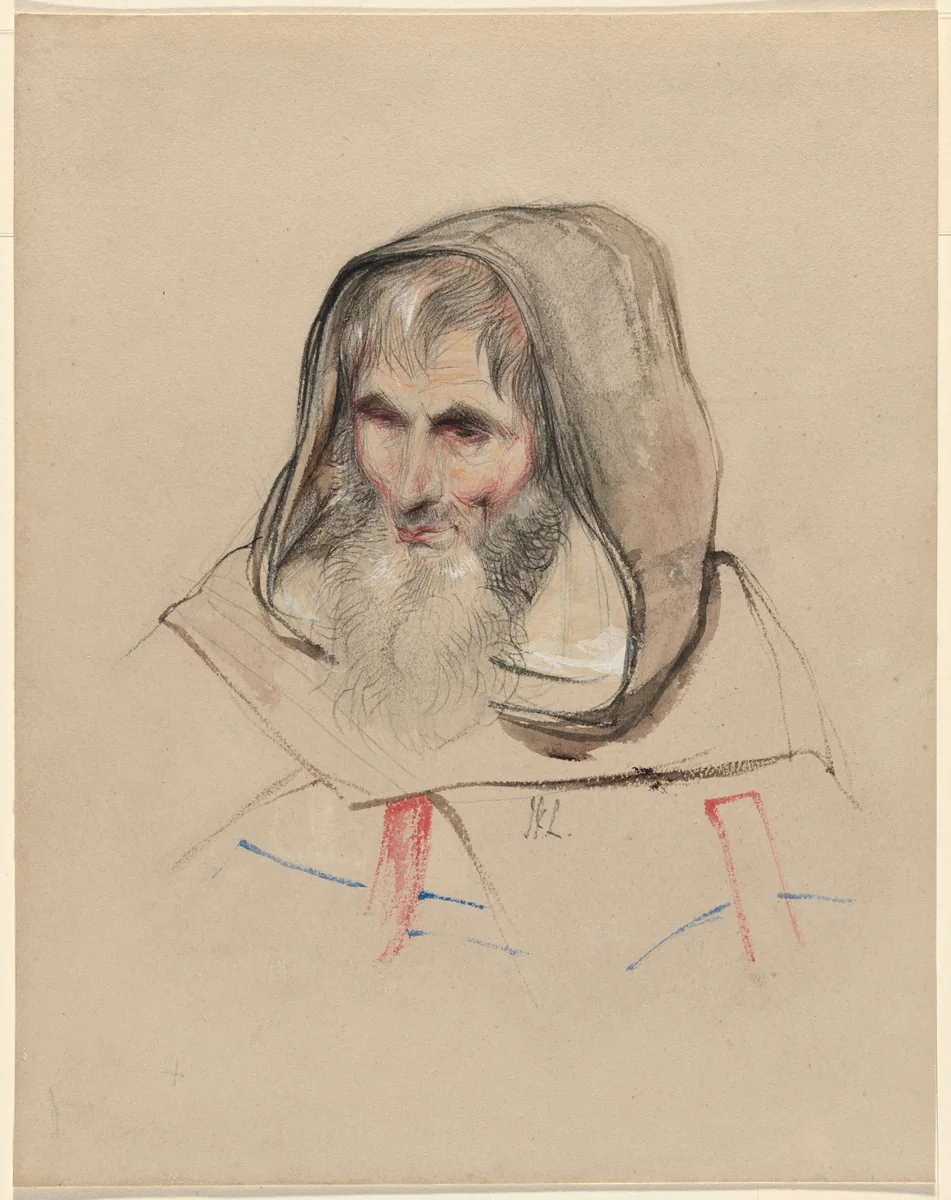 Head of a Spanish Monk by John Frederick Lewis, drawing, 1832-1834
